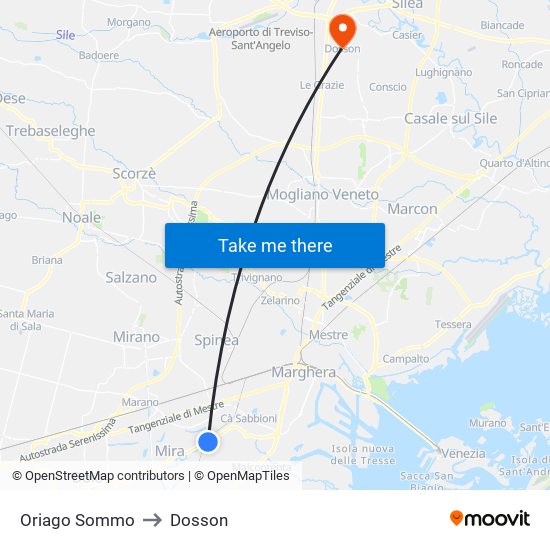 Oriago Sommo to Dosson map