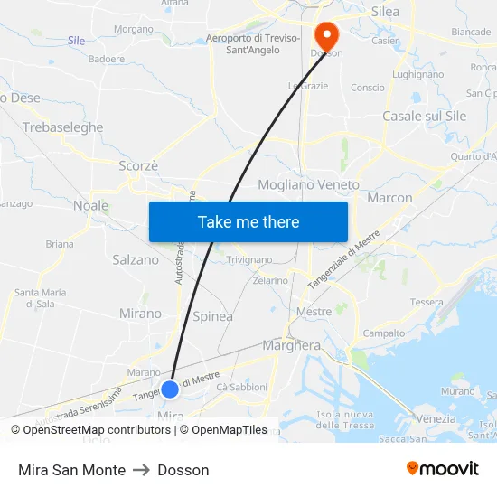 Mira San Monte to Dosson map