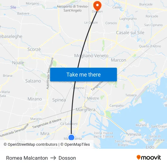 Romea Malcanton to Dosson map