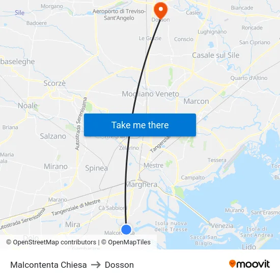 Malcontenta Chiesa to Dosson map