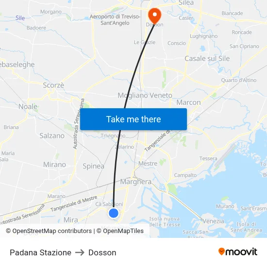 Padana Station to Dosson map