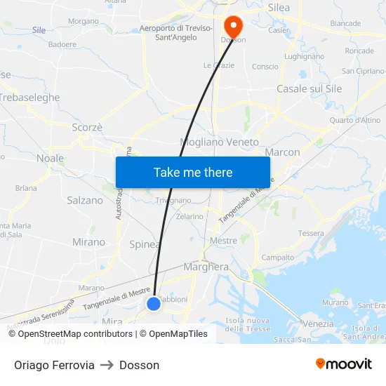Oriago Ferrovia to Dosson map