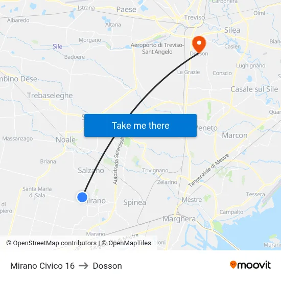 Mirano Number 16 to Dosson map