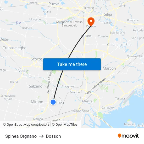 Spinea Orgnano to Dosson map