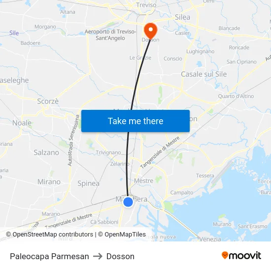 Paleocapa Parmesan to Dosson map