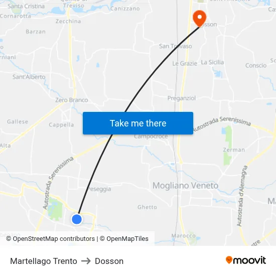 Martellago Trento to Dosson map