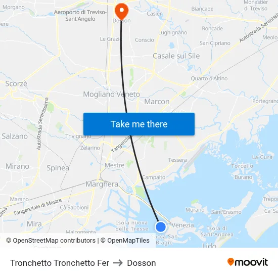 Tronchetto Ferry Terminal to Dosson map