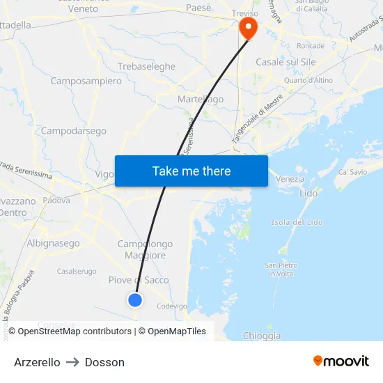 Arzerello to Dosson map