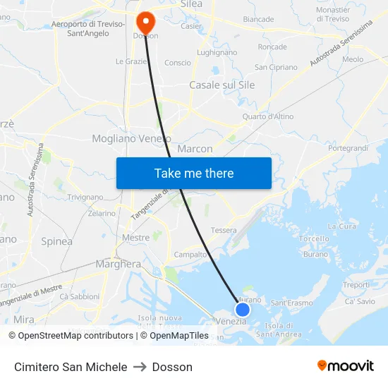 Cimitero San Michele to Dosson map