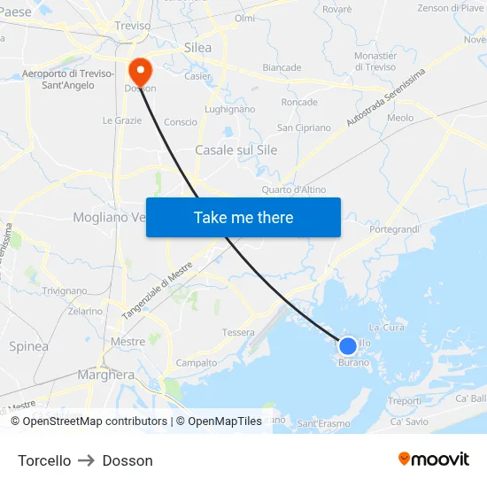 Torcello to Dosson map
