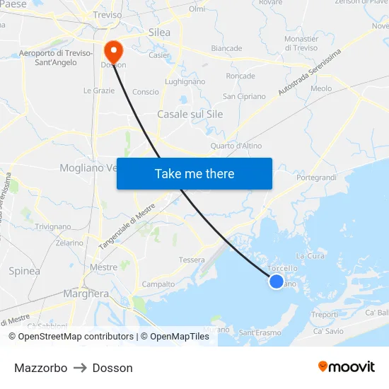 Mazzorbo to Dosson map