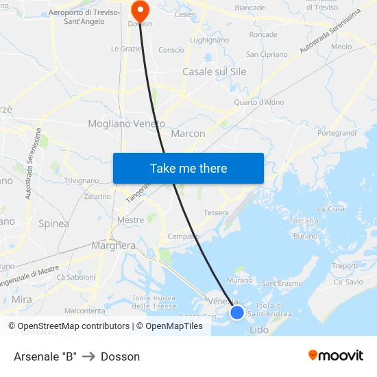 Arsenale "B" to Dosson map