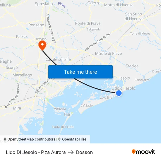 Lido Di Jesolo - P.za Aurora to Dosson map