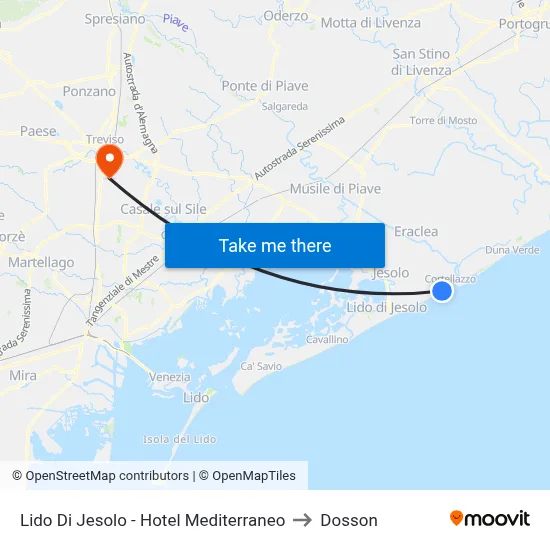 Lido Di Jesolo - Hotel Mediterraneo to Dosson map