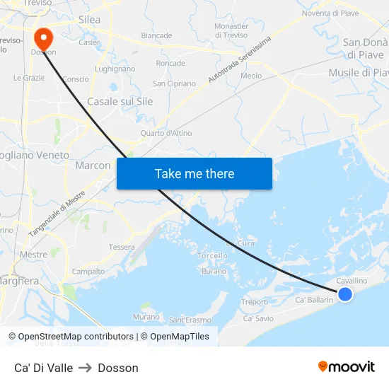 Ca' Di Valle to Dosson map
