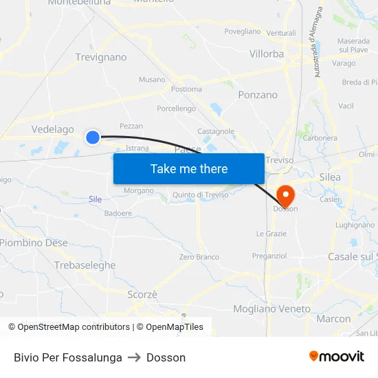 Junction to Fossalunga to Dosson map