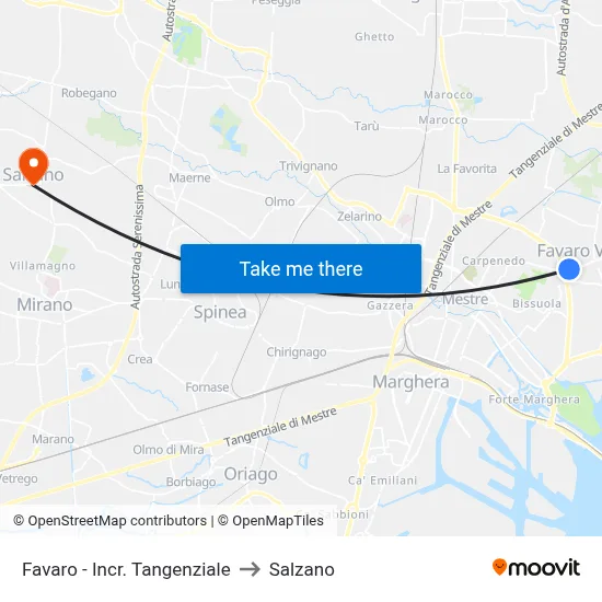 Favaro - Highway Junction to Salzano map