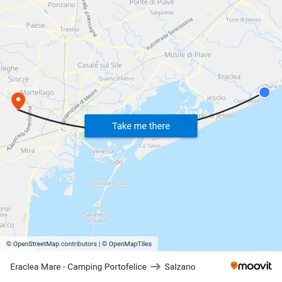 Eraclea Mare - Portofelice Camping to Salzano map