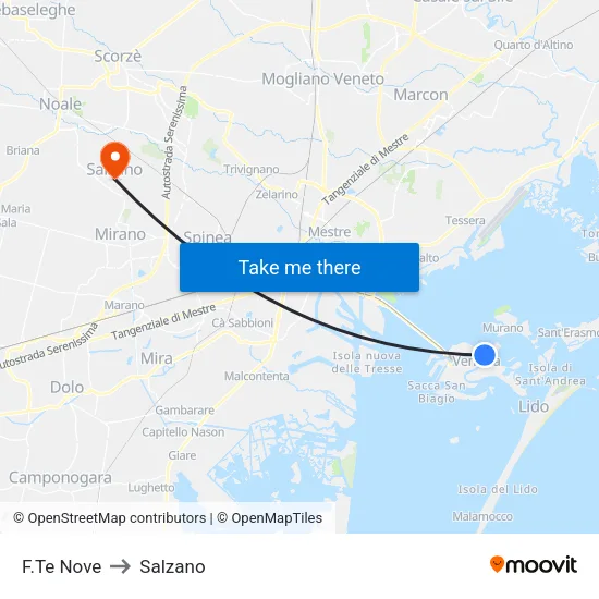 Fonte Nove to Salzano map
