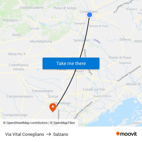 Via Vital Conegliano to Salzano map