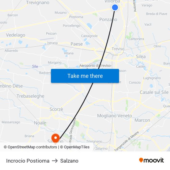 Incrocio Postioma to Salzano map