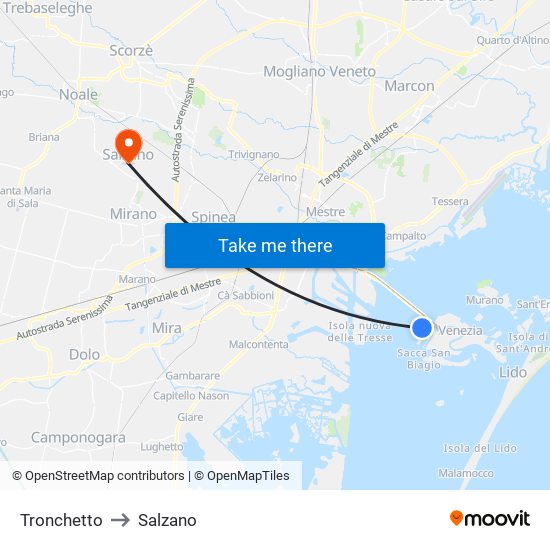 Tronchetto to Salzano map