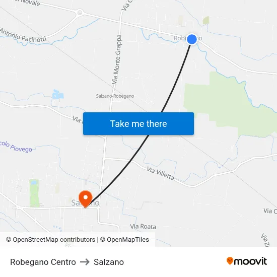 Robegano Centro to Salzano map