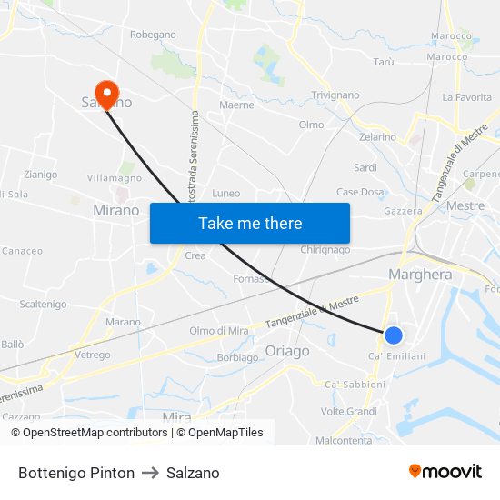 Bottenigo Pinton to Salzano map