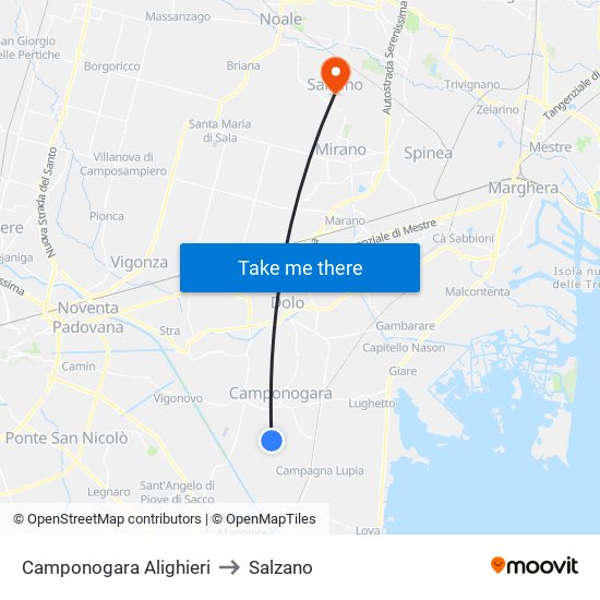 Camponogara Alighieri to Salzano map