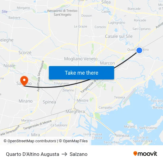 Quarto D'Altino Augusta to Salzano map