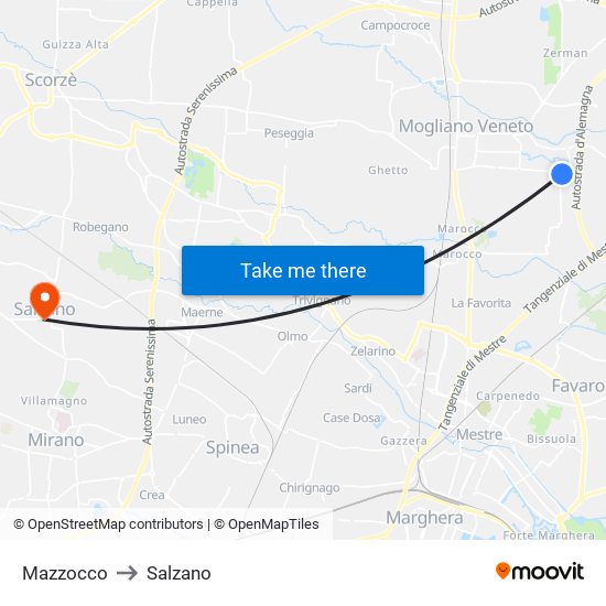 Mazzocco to Salzano map