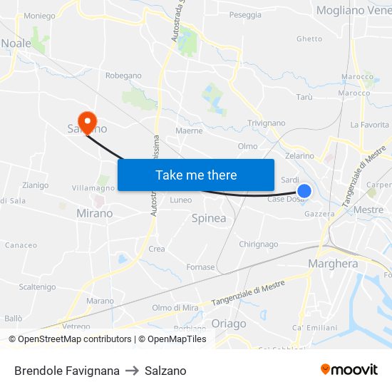 Brendole Favignana to Salzano map