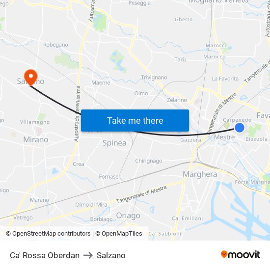 Ca' Rossa Oberdan to Salzano map
