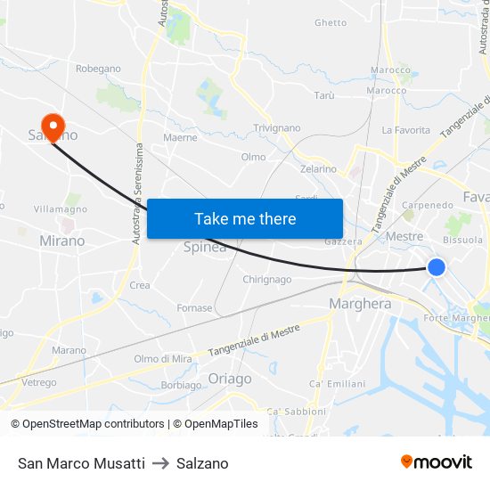 San Marco Musatti to Salzano map