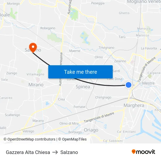 Gazzera Alta Chiesa to Salzano map
