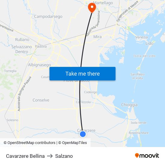 Cavarzere Bellina to Salzano map