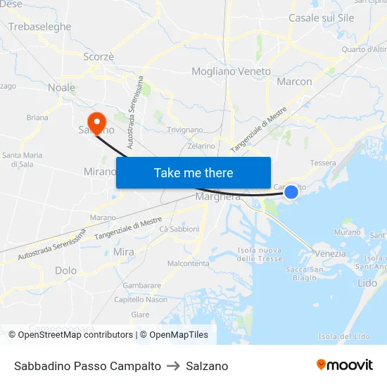 Sabbadino Passo Campalto to Salzano map