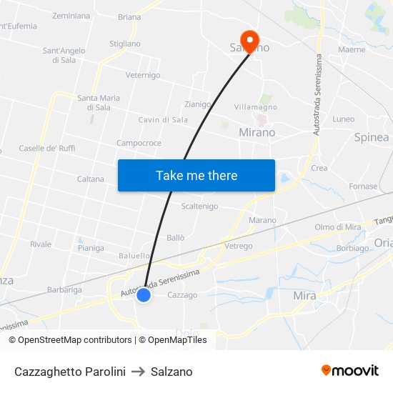 Cazzaghetto Parolini to Salzano map