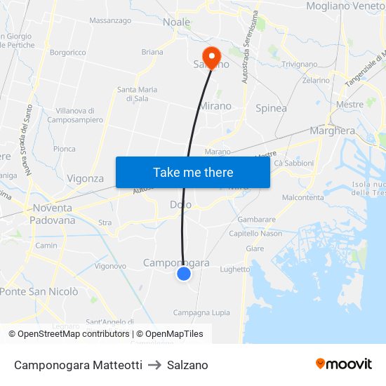 Camponogara Matteotti to Salzano map