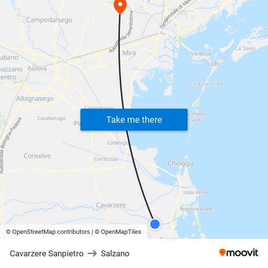 Cavarzere Sanpietro to Salzano map