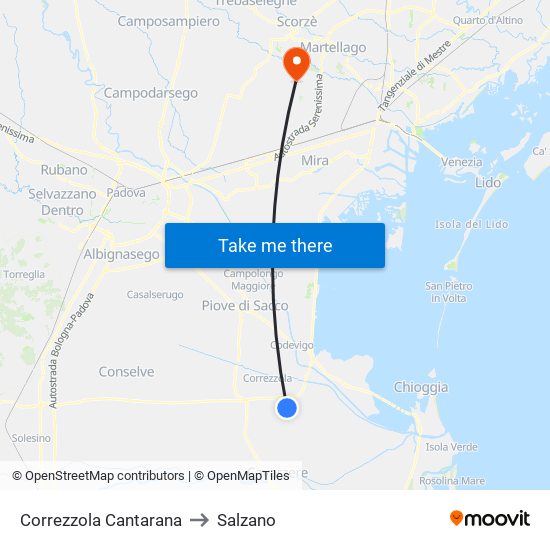 Correzzola Cantarana to Salzano map