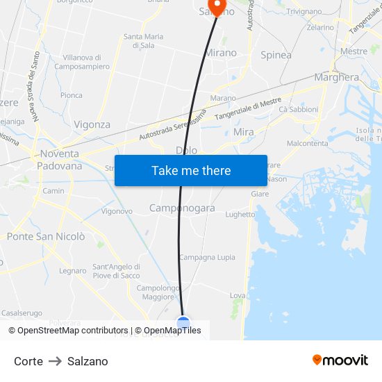 Corte to Salzano map