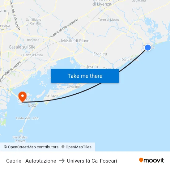 Caorle - Bus Station to Ca' Foscari University map