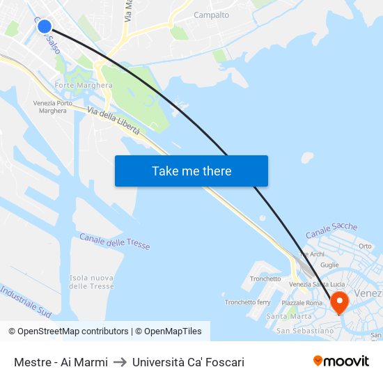 Mestre - Ai Marmi to Università Ca' Foscari map