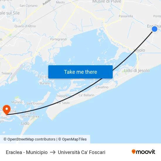 Eraclea - City Hall to Ca' Foscari University map