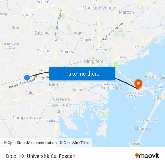 Dolo to Università Ca' Foscari map