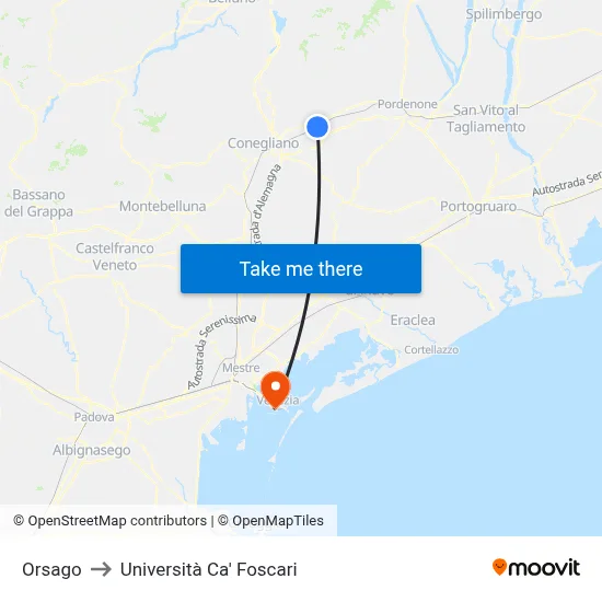 Orsago to Ca' Foscari University map
