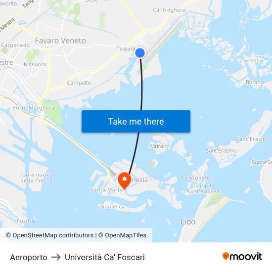 Airport to Ca' Foscari University map
