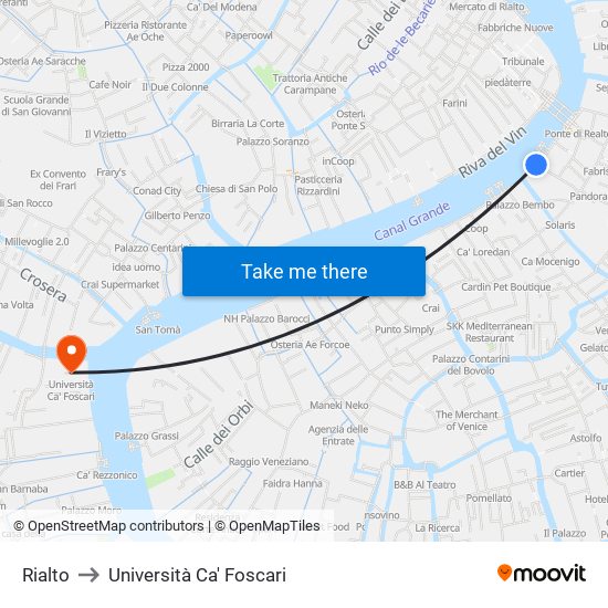 Rialto to Università Ca' Foscari map