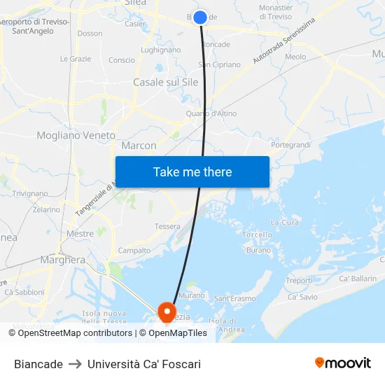 Biancade to Ca' Foscari University map
